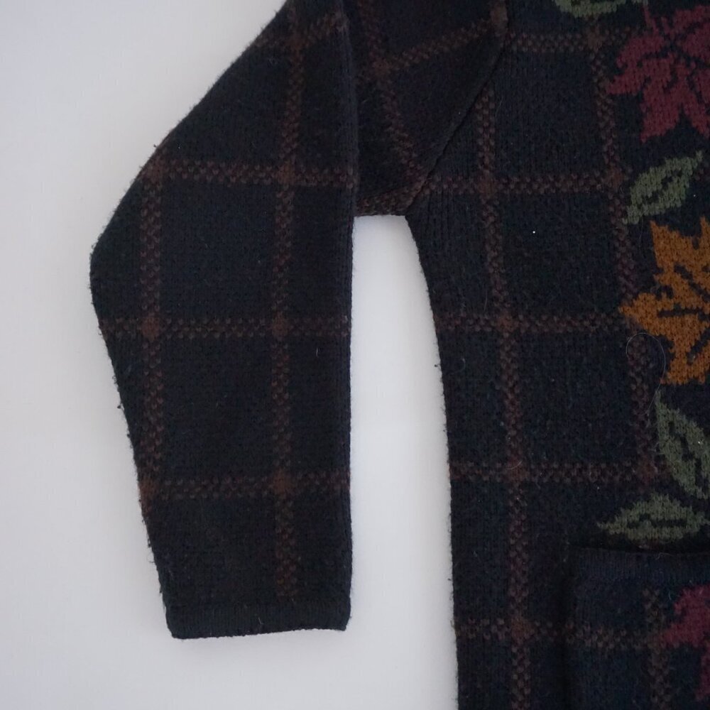 Vintage Crystal-Kobe Floral Plaid Knit Cardigan Sweater S Eclectic Grandpa Fall - Picture 8 of 9